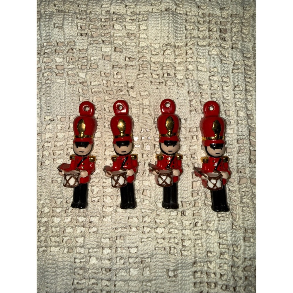 Vintage Ceramic Toy‎ Soldier Nutcracker Drummer Christmas Ornaments Set of 4 Red